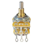 Potentiometer with gold and silver components on a white background