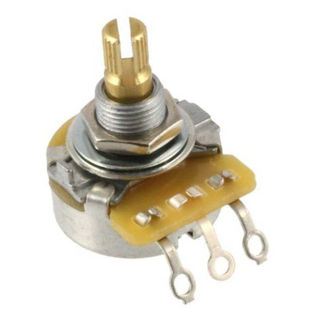 Potentiometer with gold top and metal body on a white background - Reco Music Malaysia