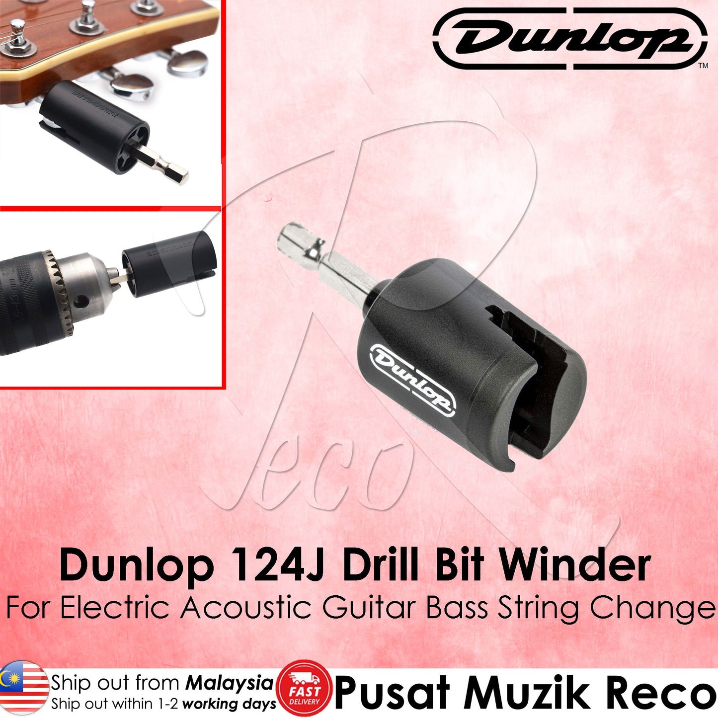 Dunlop 124J System 65 Universal Drill Bit String Winder – Electric Screwdriver String Winder Guitar Drill Winder Tuning