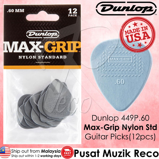 Jim Dunlop 449P.60 Nylon Max-Grip Standard Guitar Picks .60mm 12-pack