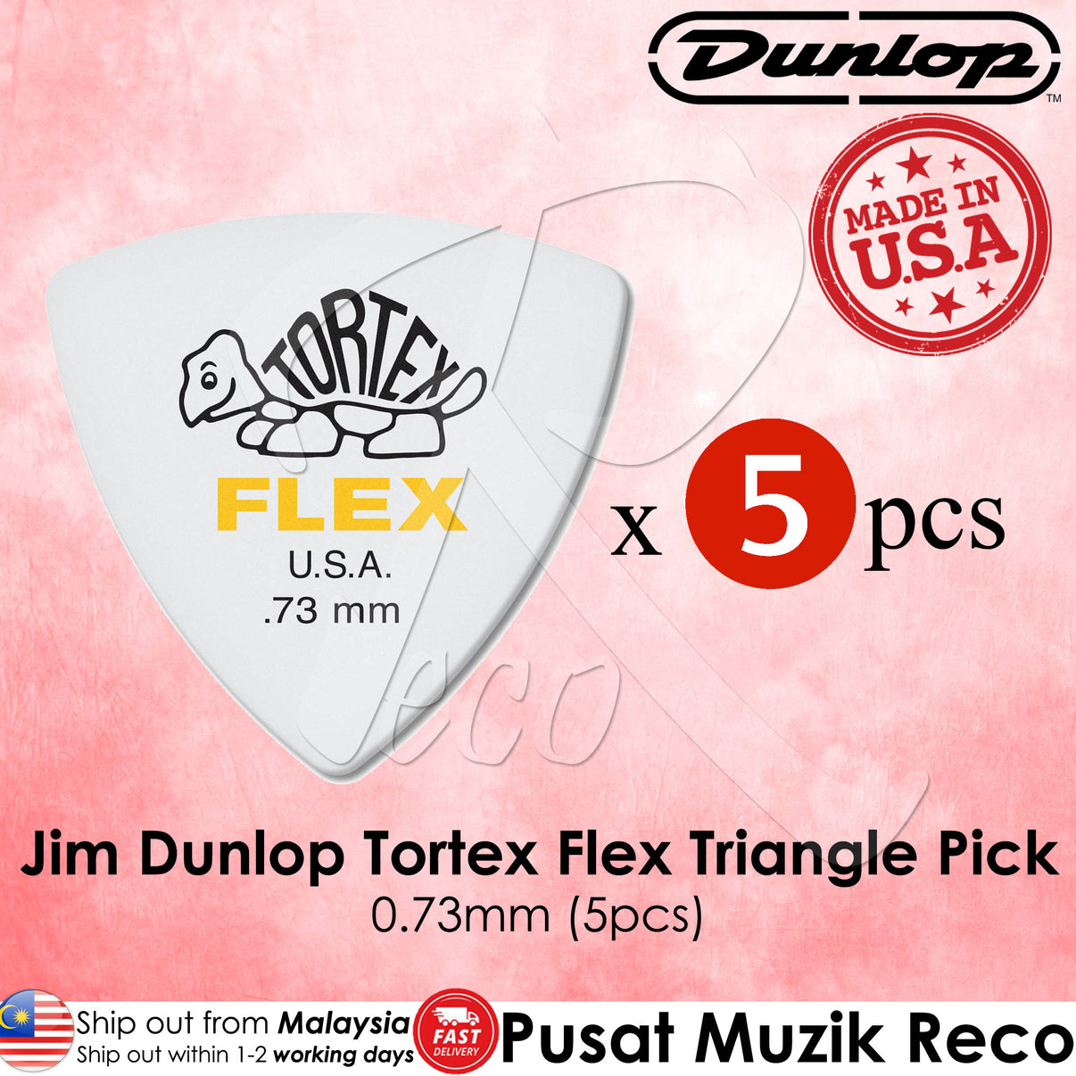 Jim Dunlop 456R073 0.73mm Tortex FLEX Triangle Guitar Pick (5-Pack ...