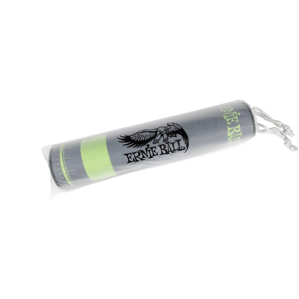 A gray cylindrical punching bag with a black eagle logo and green accents, packaged in a clear plastic sleeve with a metal hanging ring, on a white background.