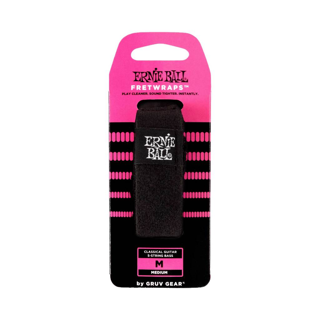 Ernie Ball Prett Wraps in a medium size, packaged on a black and pink retail card by Gruy Gear.