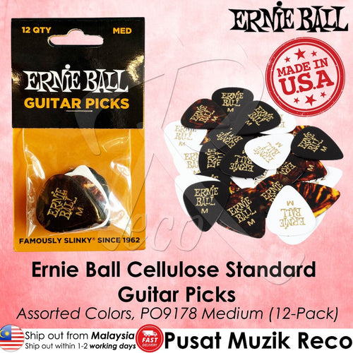Ernie Ball P09178 Cellulose Guitar Picks Medium Assorted Colors (Pack of 12)