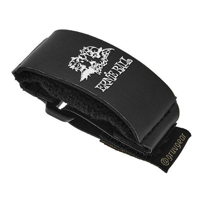 Black leather wrist guard with a white graphic of a skull wearing a bandana and the text 'ERIE BULL' on the strap, shown on a white background.