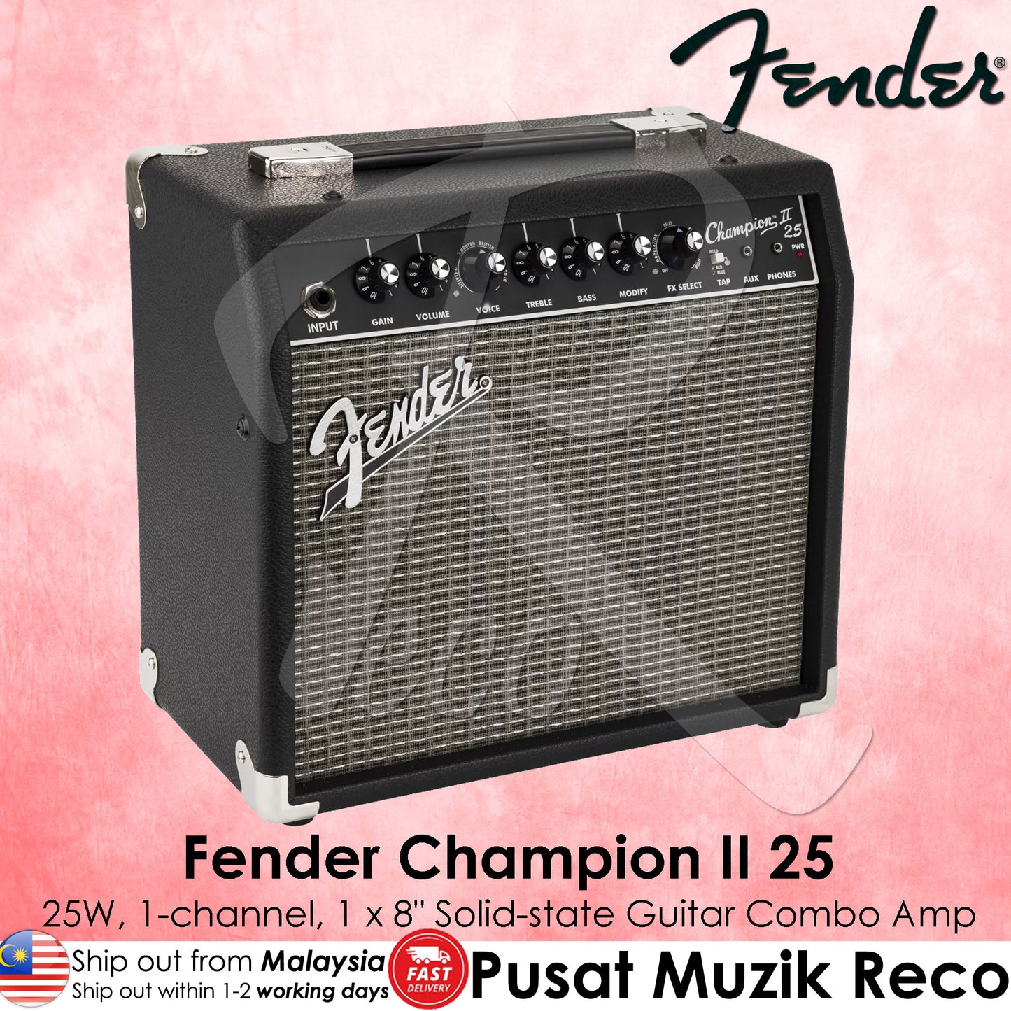 Fender Champion II 25 Guitar Combo Amplifier 25W 1x8in Speaker