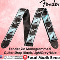 *Fender 0990681502 2" Monogrammed Guitar Strap, Black/Light Gray/Blue - Reco Music Malaysia