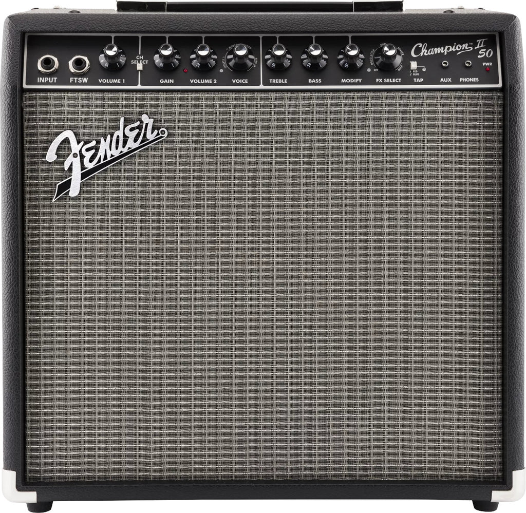 Fender amplifier with control panel and logo