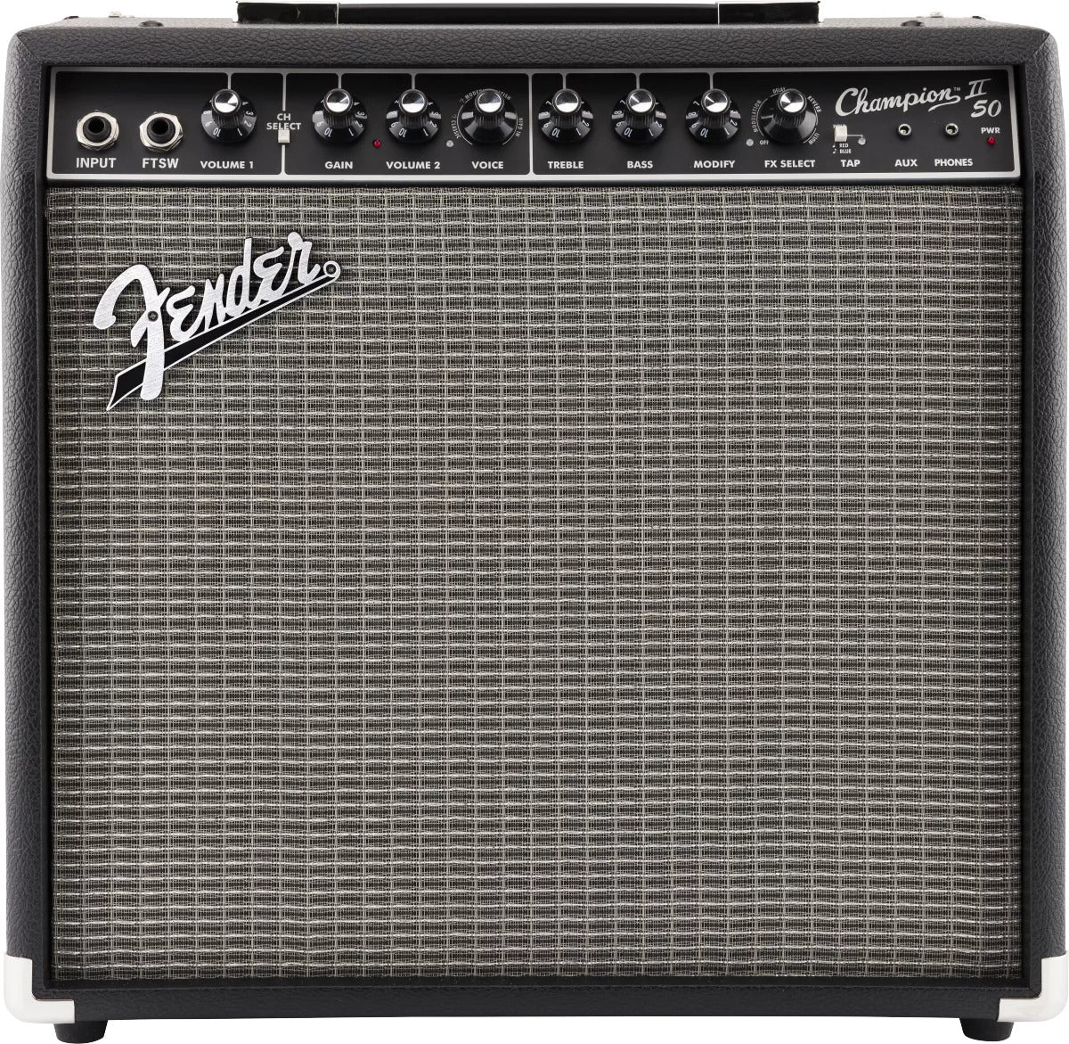 Fender amplifier with control panel and logo