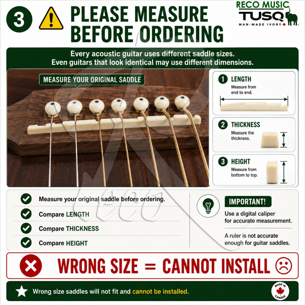 Graph Tech PQ-9280-C0 TUSQ Compensated Acoustic Guitar Saddle, 2-7/8 in