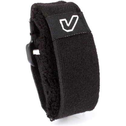 Black wristband with a logo on a white background