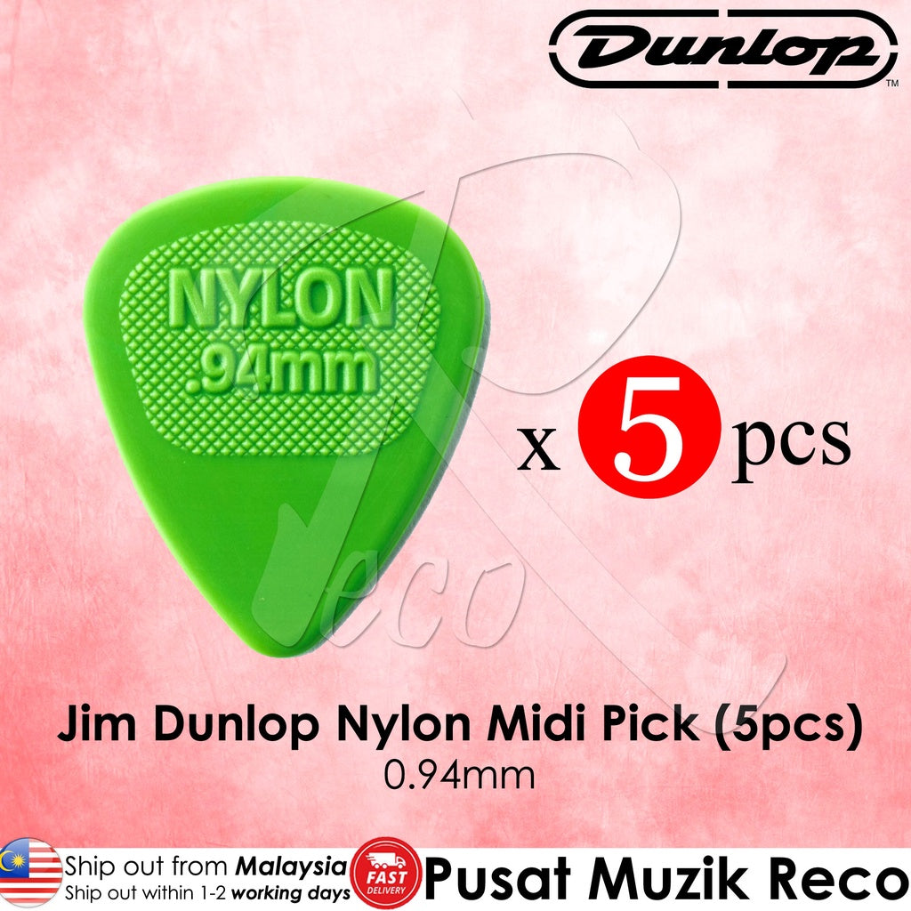5 x Jim Dunlop Nylon Midi Guitar Pick 0.94mm Green - Reco Music Malaysia