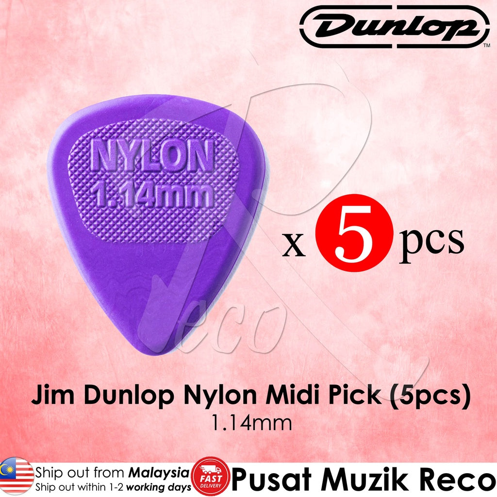 5 x Jim Dunlop Nylon Midi Purple Guitar Pick 1.14mm - Reco Music Malaysia