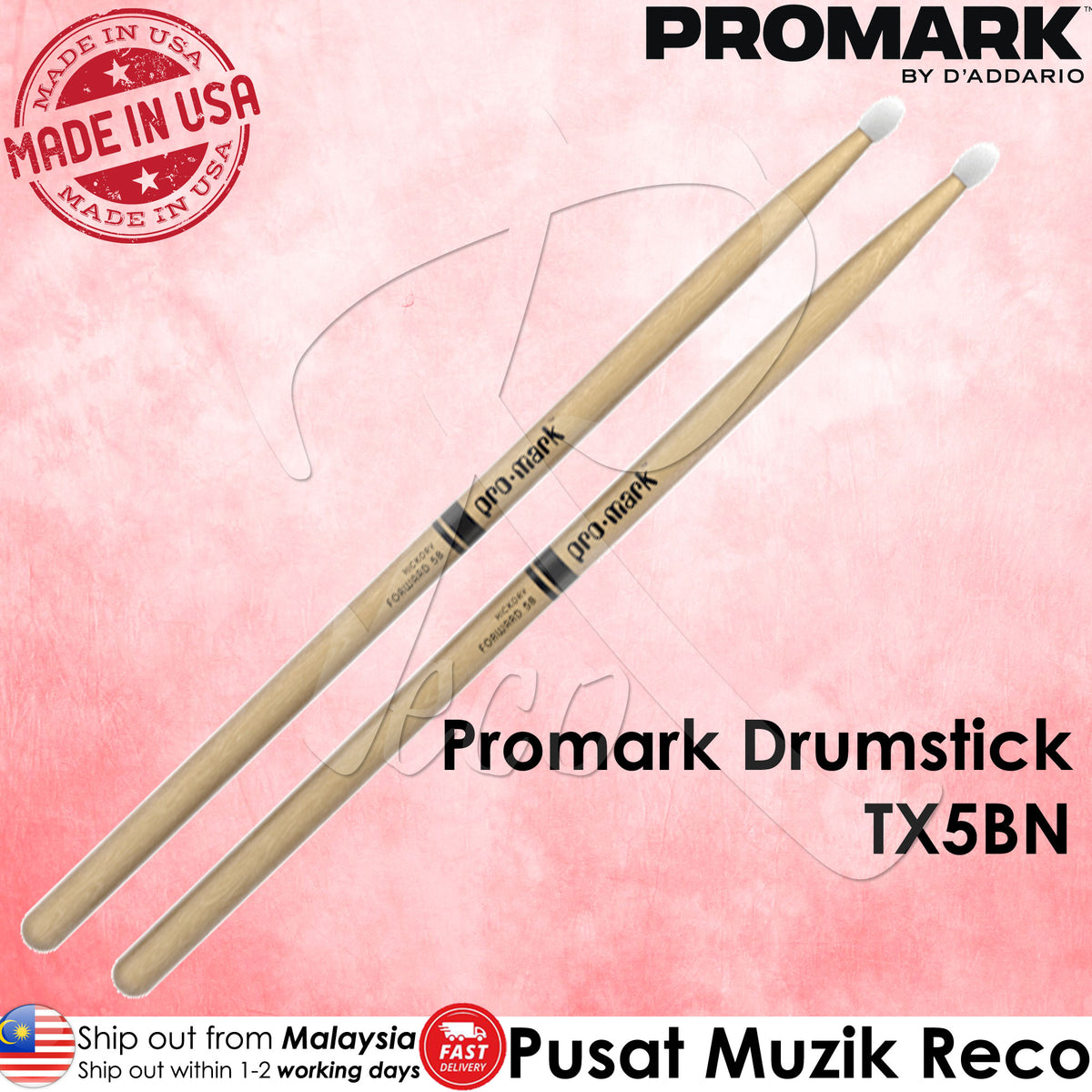 Promark TX5BN Classic Forward Hickory 5B Drumstick, Nylon Tip - Reco Music Malaysia