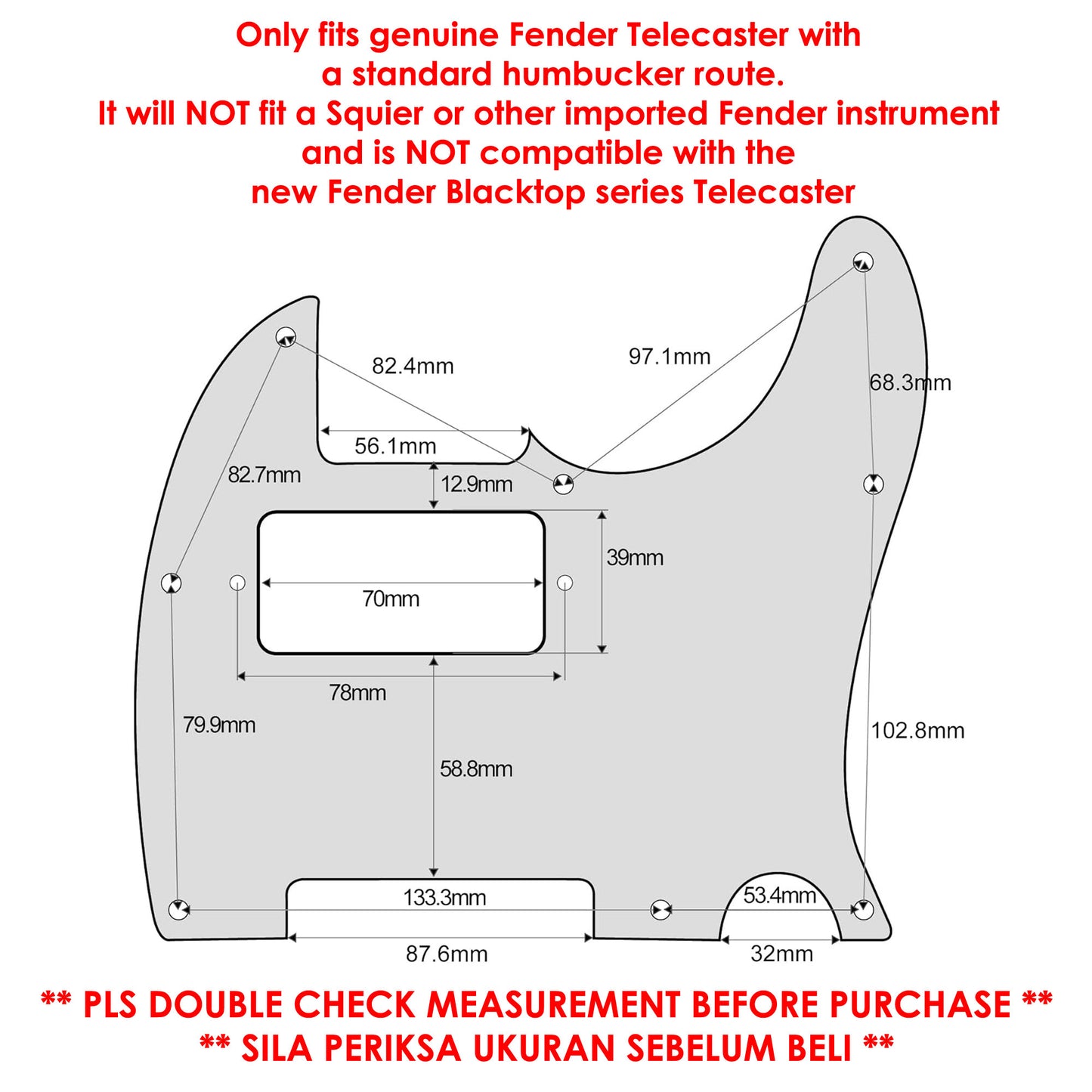 RM Telecaster Pickguard Humbucker 3 Ply 8 Hole for Fender USA/Mexican Standard Telecaster Electric Guitar Scratch Plate