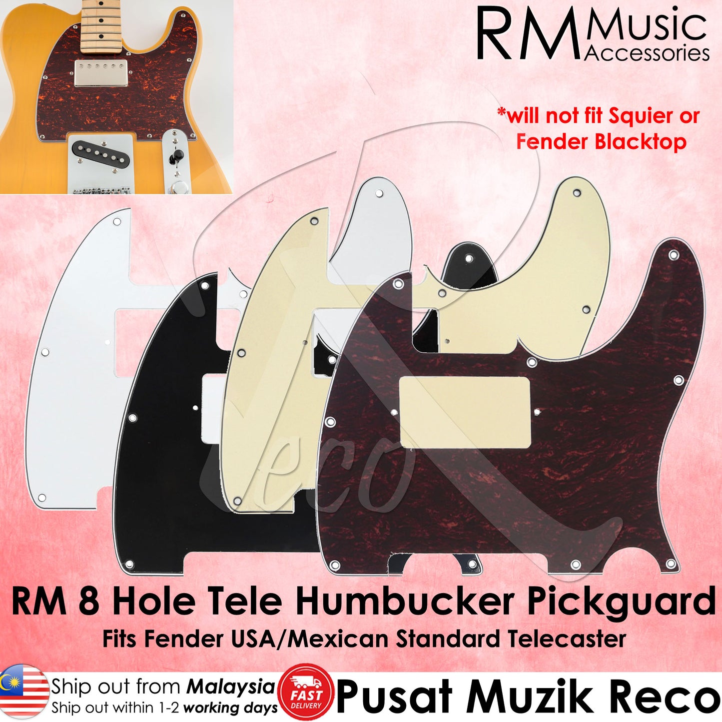 RM Telecaster Pickguard Humbucker 3 Ply 8 Hole for Fender USA/Mexican Standard Telecaster Electric Guitar Scratch Plate