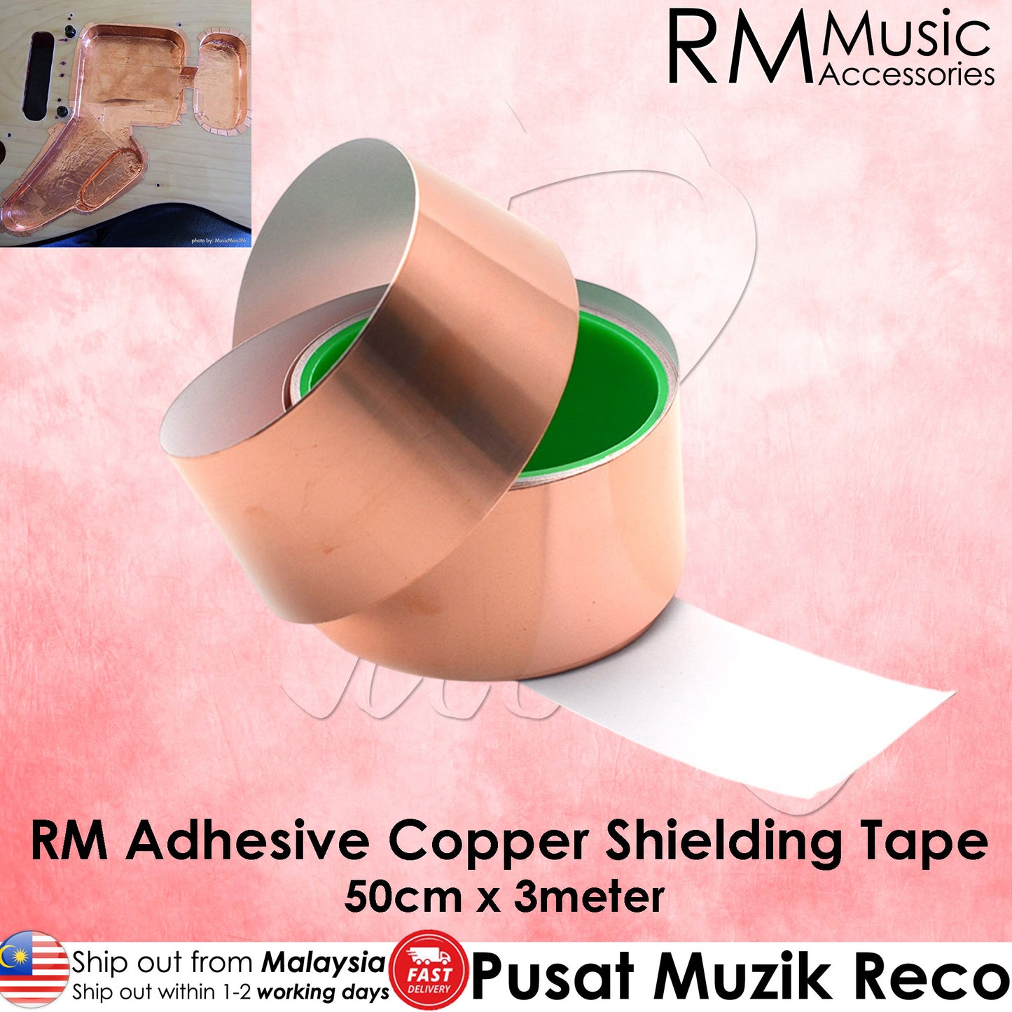 RM Guitar Copper Shielding Tape For Shielding Cavities - Reco Music Malaysia 