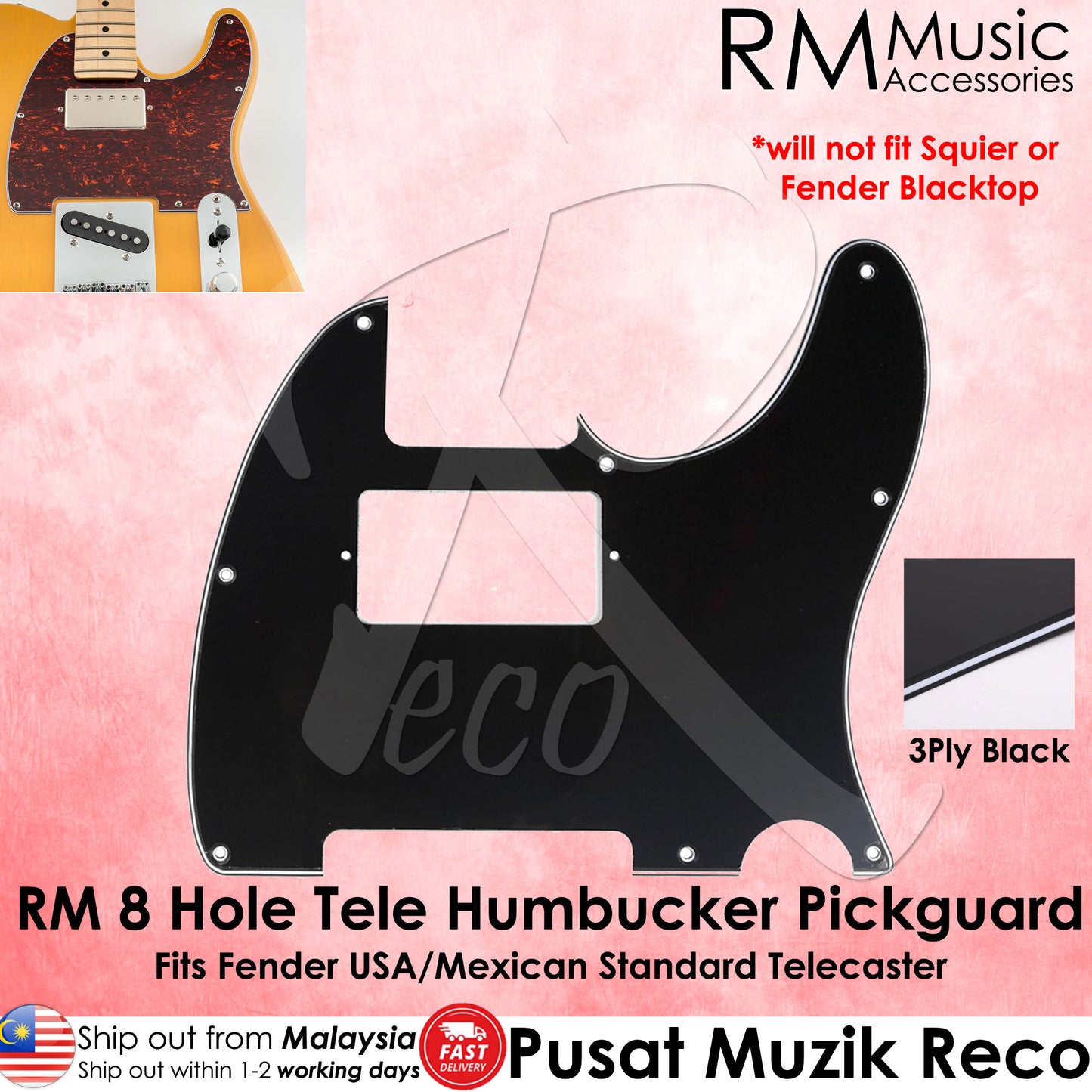 RM Telecaster Pickguard Humbucker 3 Ply 8 Hole for Fender USA/Mexican Standard Telecaster Electric Guitar Scratch Plate