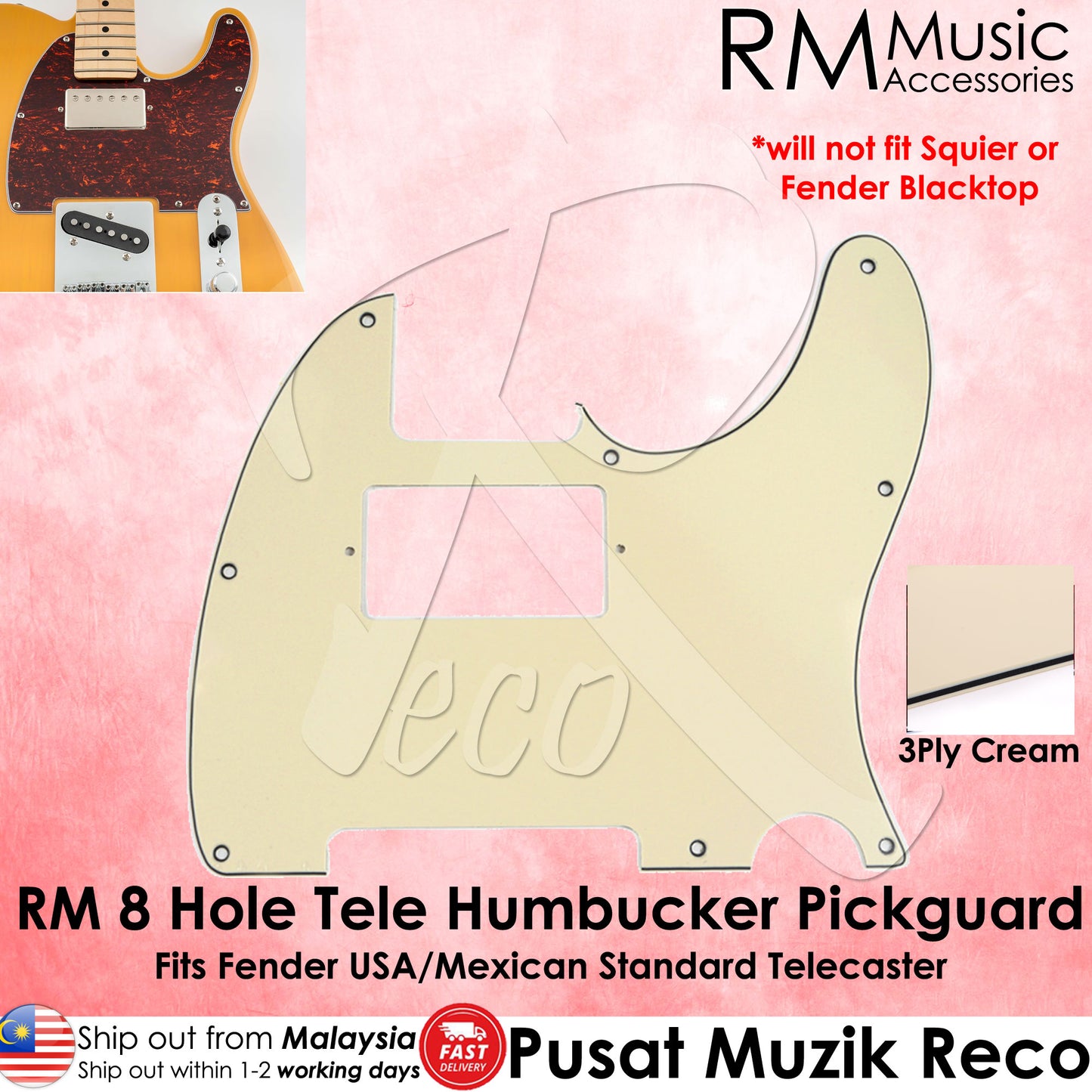 RM Telecaster Pickguard Humbucker 3 Ply 8 Hole for Fender USA/Mexican Standard Telecaster Electric Guitar Scratch Plate