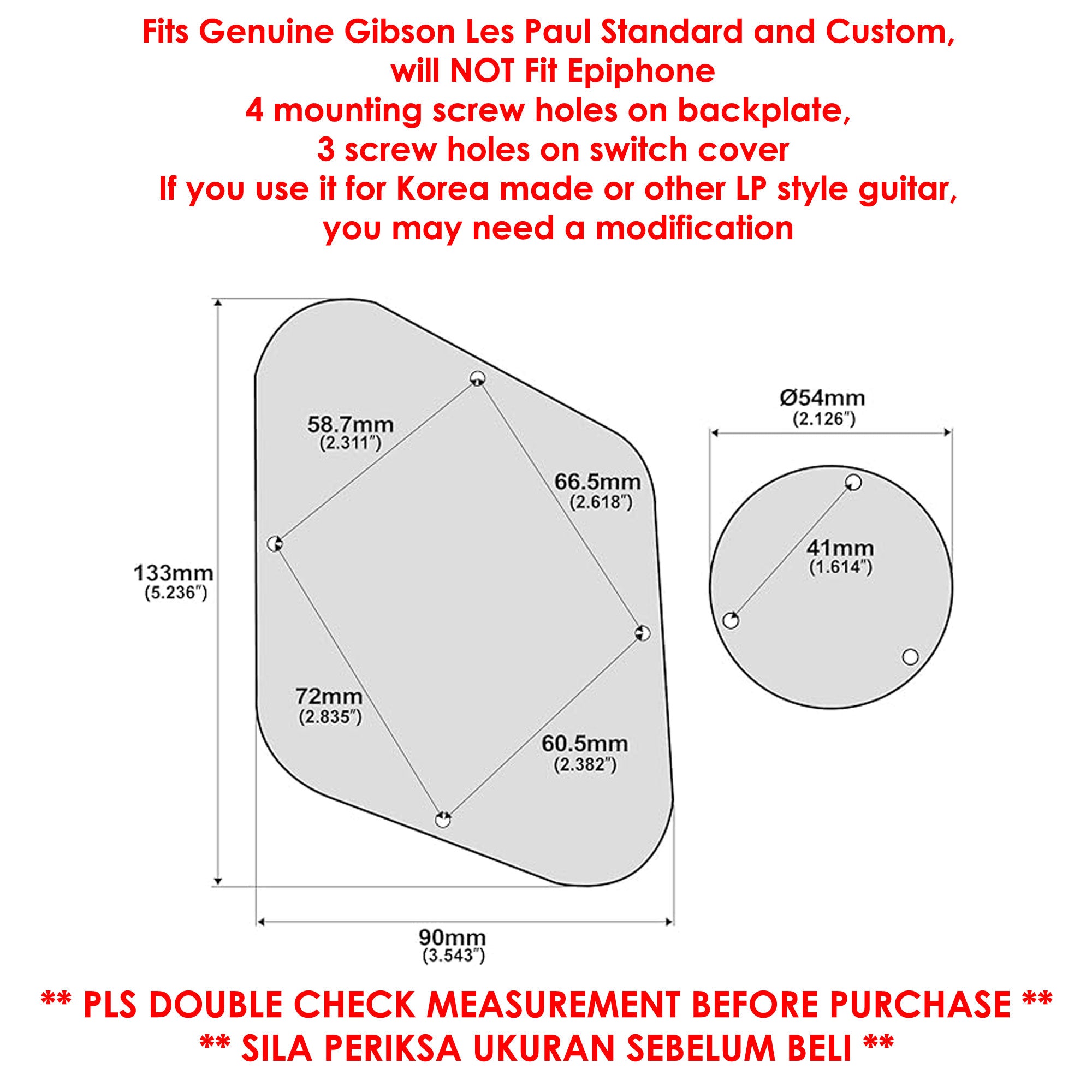 RM LP Control Back Plate Switch Plate Cavity Cover for USA Les Paul Modern Style