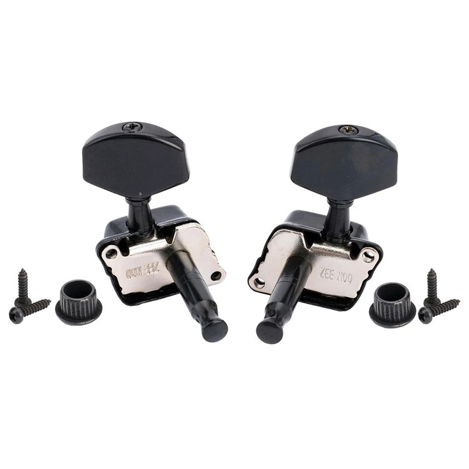 Two guitar tuners with screws and knobs on a white background - Reco Music Malaysia