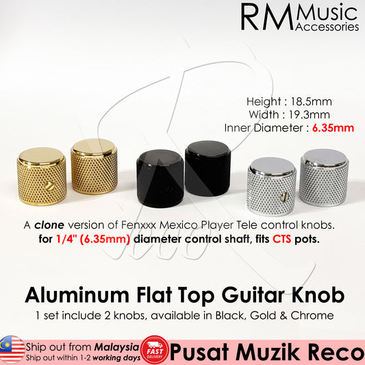 RM HQ Electric Guitar Aluminum Flat Top Knob Volume Tone Control Knob Fender Mexico Player Tele Style - Reco Music Malaysia