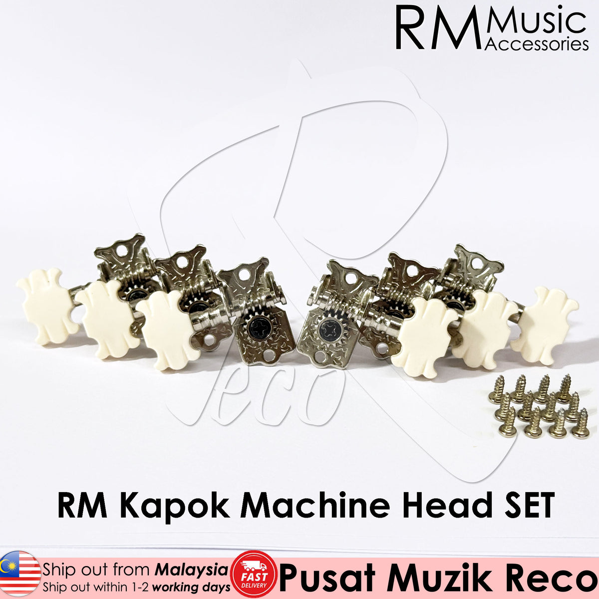 RM RKA48 Kapok Guitar Machine Head Tuning Pegs Set 3L3R 6pcs Cream Button with Screws