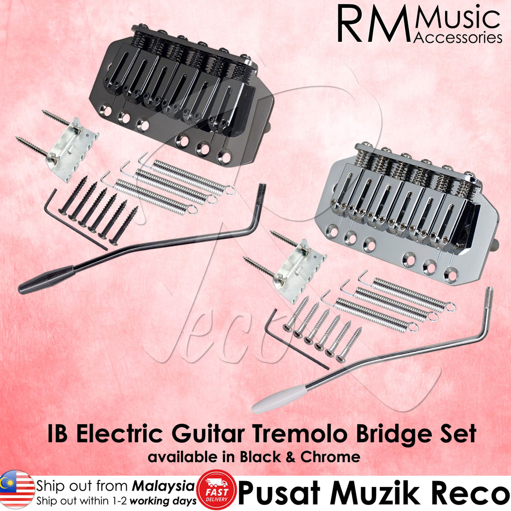 RM RT1499 IB Electric Guitar Tremolo Bridge System Set Chrome / Black - Reco Music Malaysia