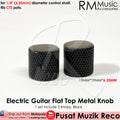 Set of flat top metal knobs for electric guitars, available in chrome, gold, and black colors, with the brand name RM visible.