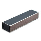 A rectangular sharpening stone or honing block with a dark gray top surface, brown abrasive side, and black end cap, shown on a plain white background.