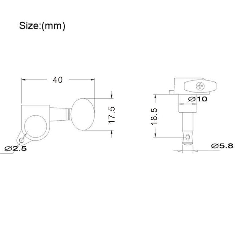 Technical dimension diagram of a small hardware component with two orthographic views, labeled Size:(mm), showing measurements 40, 17.5, 18.