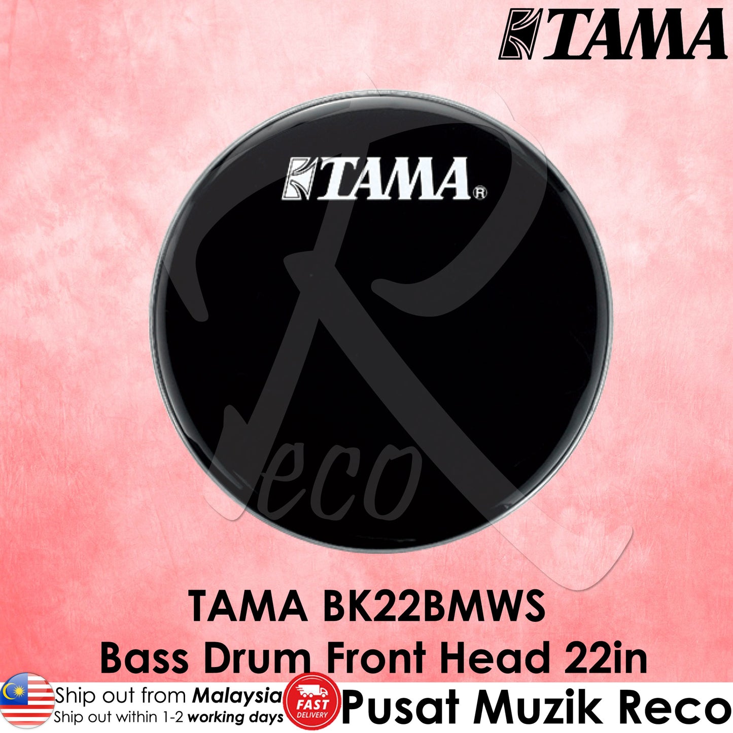 TAMA BK22BMWS Bass Drum Front Head 22in Black w Logo