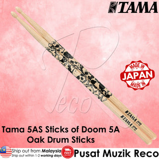 Tama 5AS Sticks Of Doom Japanese Oak 5A Drum Sticks, Wood Skull