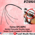 Tama SPC50P4 snare cord set with close-up of connection on a pink background