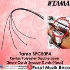 Tama SPC50P4 snare cord set with close-up of connection on a pink background