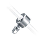 Close-up of a LED light bulb with a white tube and silver base on a white background