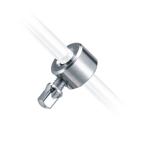 Close-up of a LED light bulb with a white tube and silver base on a white background
