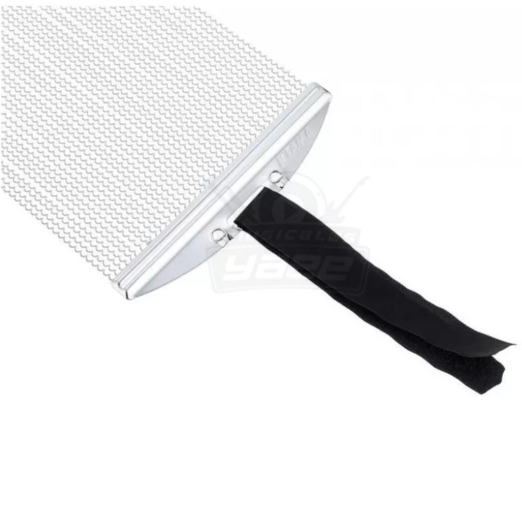 Metal squeegee with black rubber blade on a white background