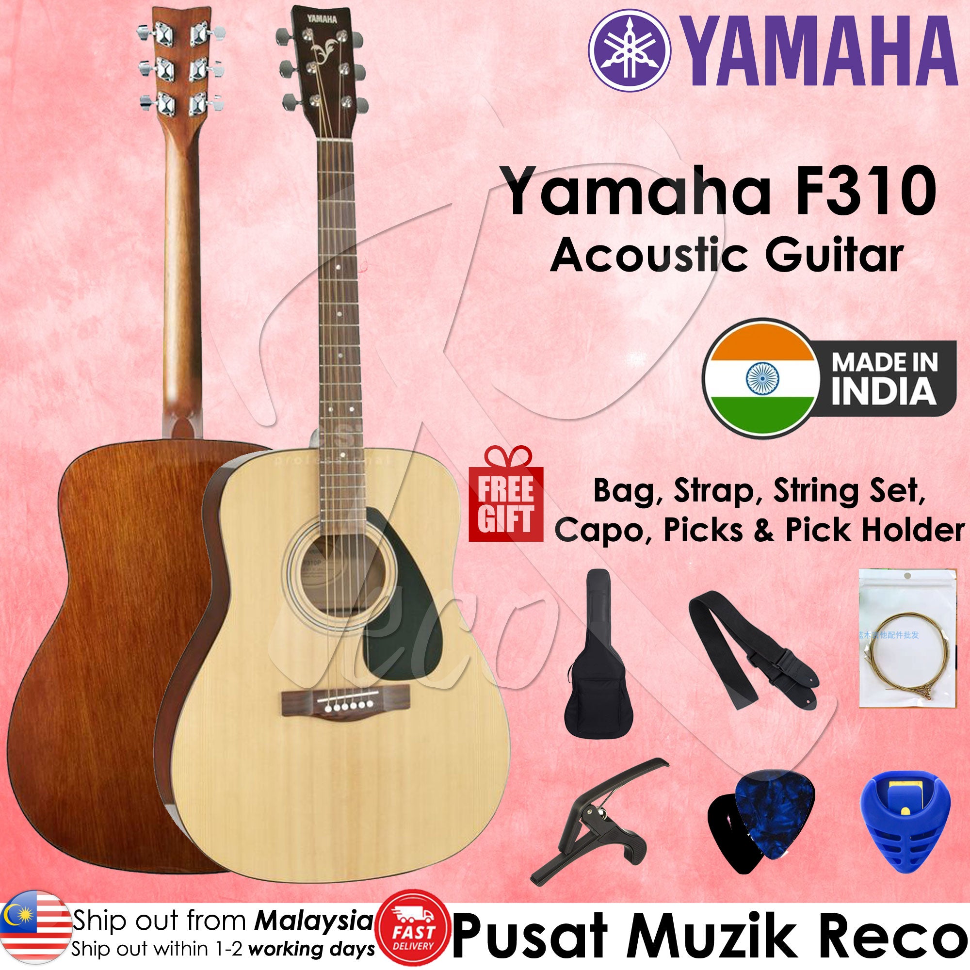 Yamaha F310 Spruce Top Acoustic Guitar With FREE Gig Bag & Accessories