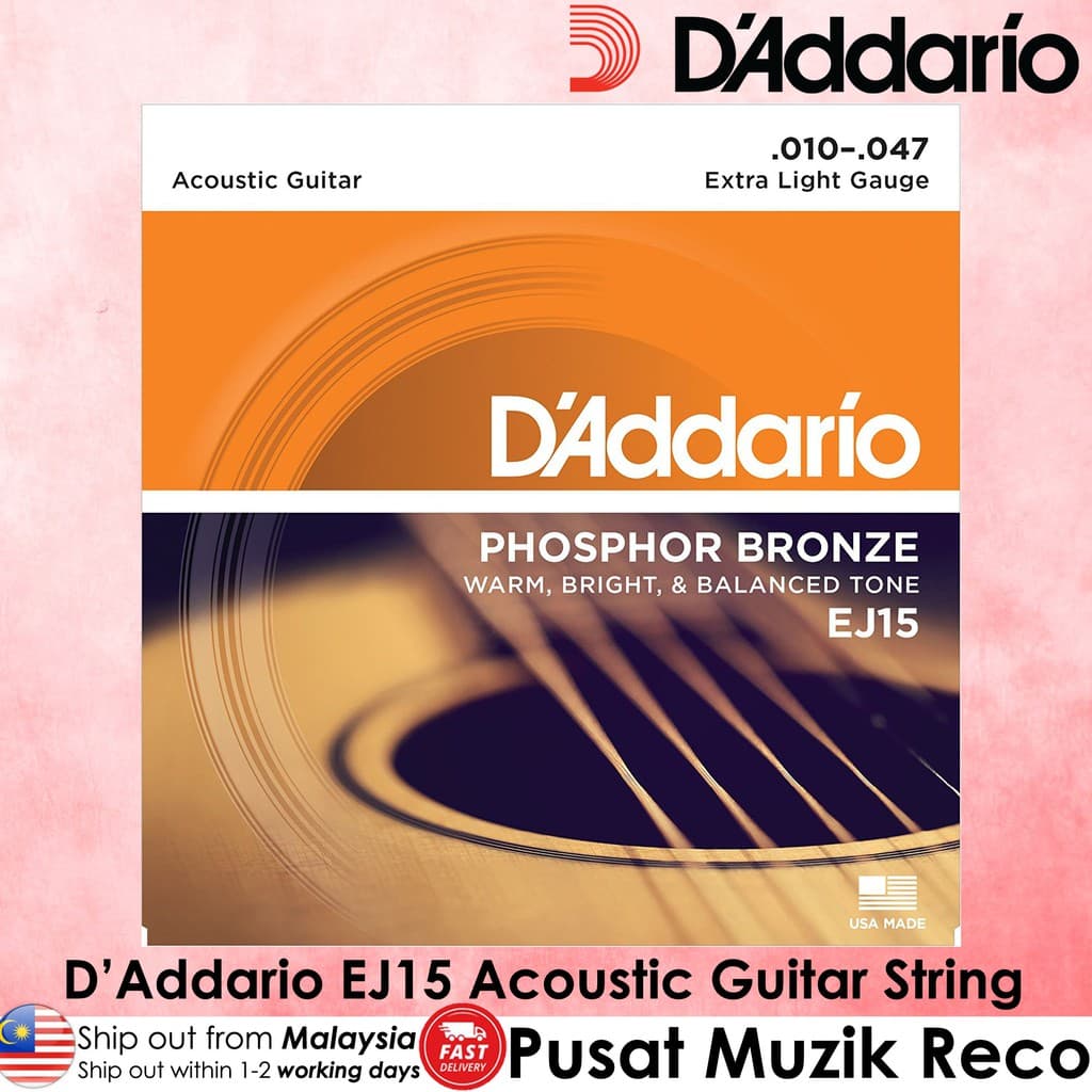 *D'Addario EJ15 Phosphor Bronze Acoustic Guitar Strings, Extra Light - Reco Music Malaysia