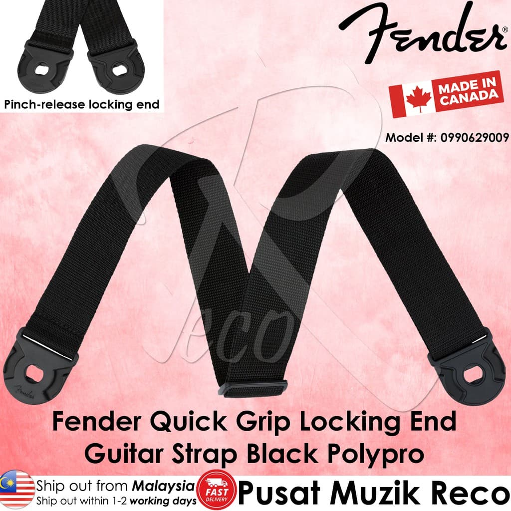 *Fender 0990629009 Polypro Quick Grip Locking End Strap, Black - Reco Music Malaysia