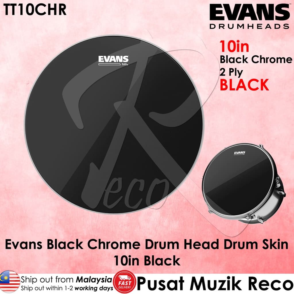 *Evans TT10CHR 10" Black Chrome Tom Batter Drum Head - Reco Music Malaysia 