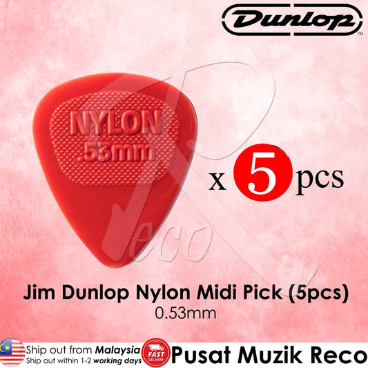 5 x Jim Dunlop 443R.53 Nylon Midi Guitar Pick 0.53mm Red - Reco Music Malaysia