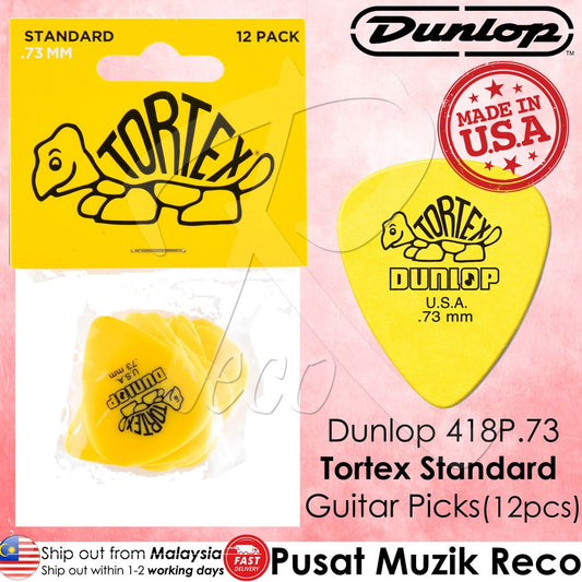 Jim Dunlop 418P.73 Tortex Standard 0.73mm Yellow Guitar Pick Pack  (12pcs) - Reco Music Malaysia