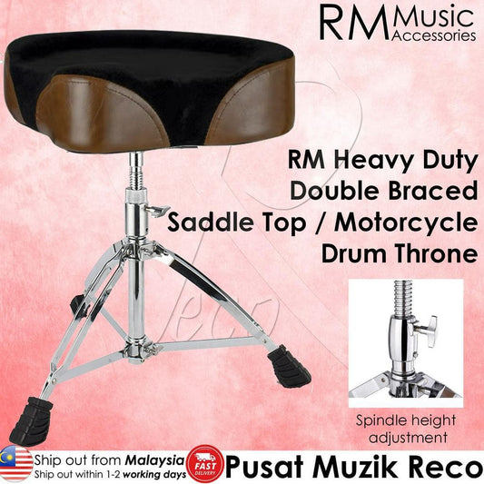 *RM Double Braced Heavy Duty Saddle Top Drum Throne Motorcycle Seat, Brown - Reco Music Malaysia