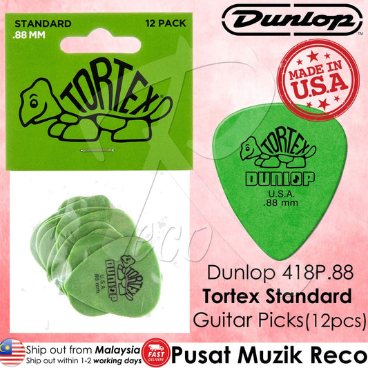 Jim Dunlop 418P.88 Tortex Standard 0.88mm Green Guitar Pick Pack  (12pcs) - Reco Music Malaysia