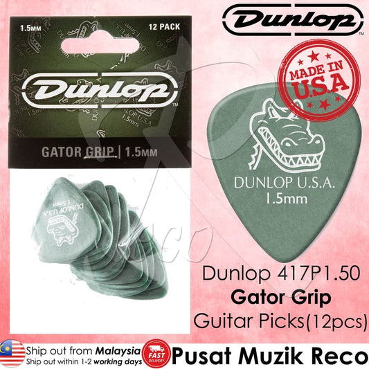 *Jim Dunlop 417P150 Gator Grip 1.50mm Guitar Picks, Green - Reco Music Malaysia