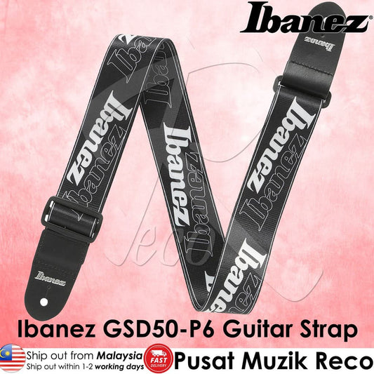 *Ibanez GSD50 P6 Black Logo Design Guitar Strap - Reco Music Malaysia