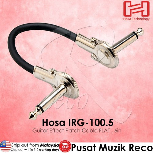 Hosa IRG-100.5 Low Profile Right Angle Guitar Effect Patch Cable FLAT, 6in - Reco Music Malaysia