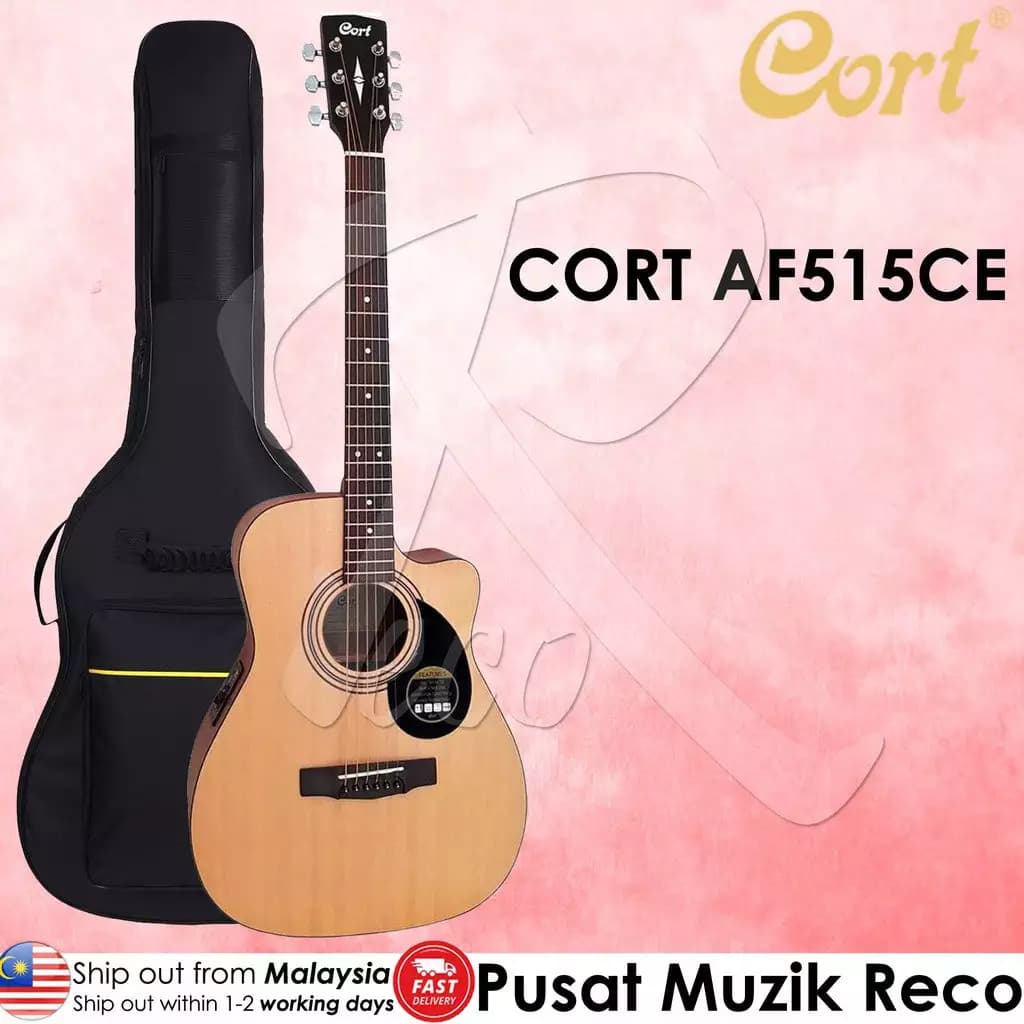 *Cort AF515CE Standard Series 6-String Acoustic Guitar with Bag - Reco Music Malaysia